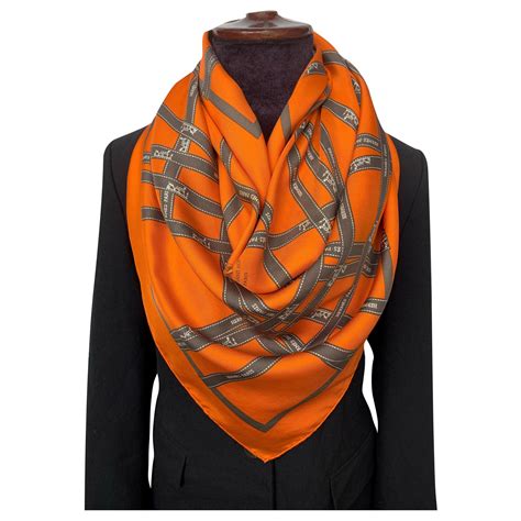 hermes orane|Hermes orange silk scarf.